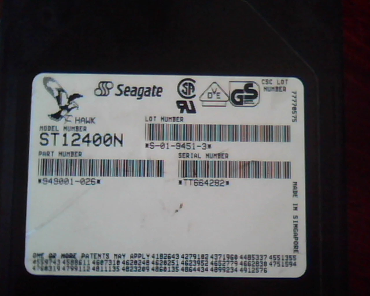Hard Drive Disk SCSI Seagate Hawk ST12400N 949001-026 S-01-9451-3 8650