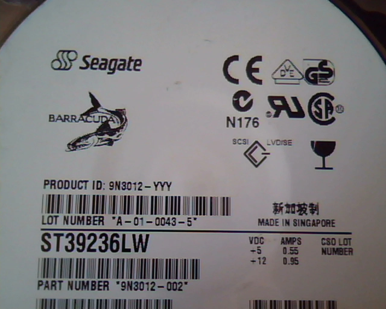 Hard Drive Disk SCSI Seagate Barracuda ST39236LW A-01-0043-5 9N3012-002 0005 HDD