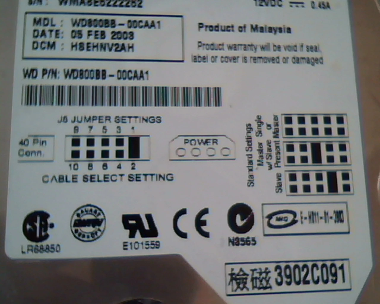 Hard Disk Drive IDE Western Digital WD800BB-00CAA1 156301488 80GB E101559 - image 2