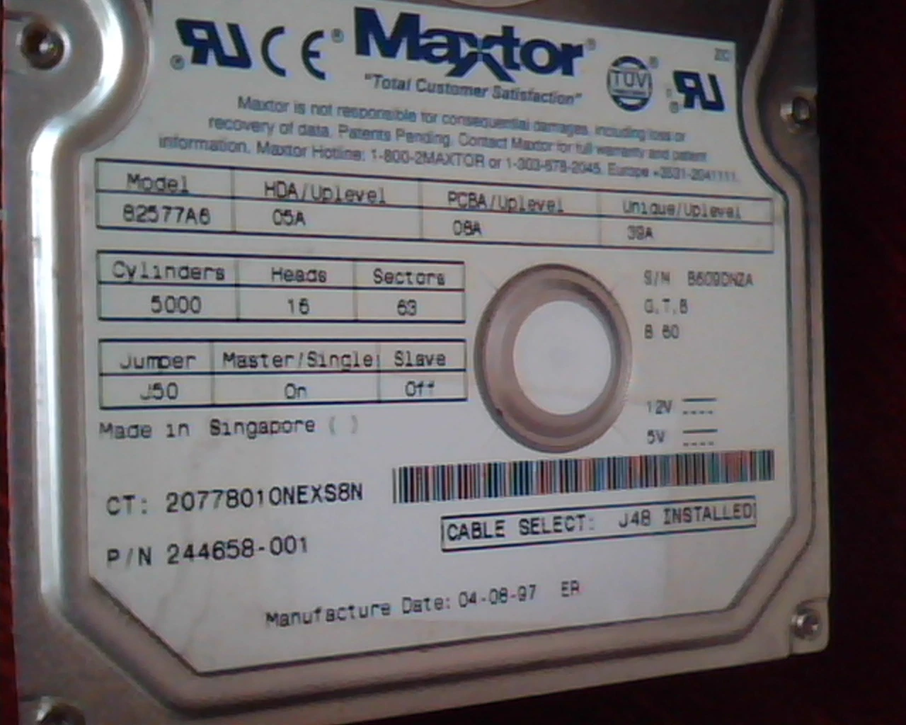 Hard Disk Drive IDE Maxtor 82577A6 05A 08A 244658-001 HDD - image 2