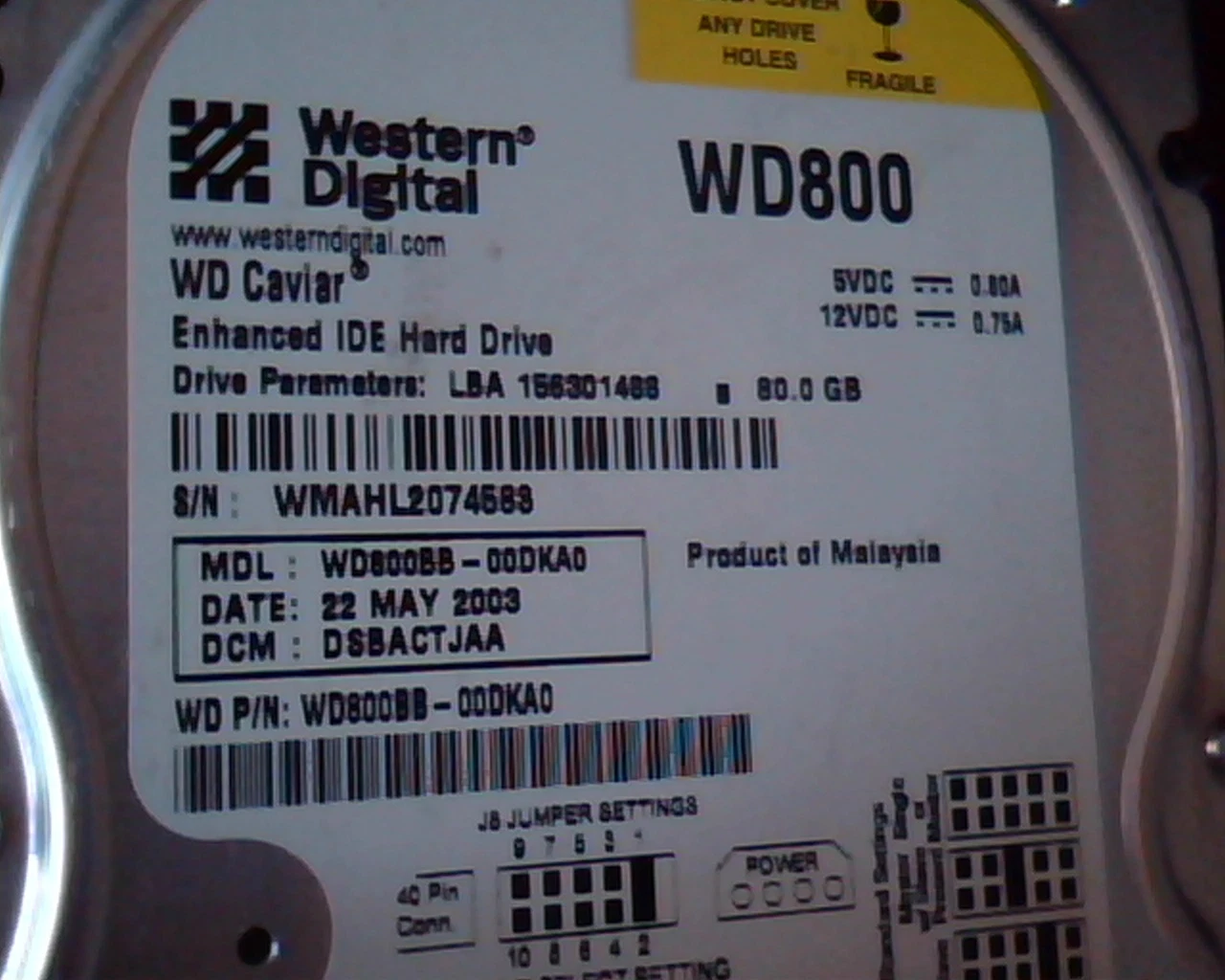 Hard Disk Drive IDE Western Digital Caviar WD800BB-00DKA0 156301488 80GB WD800 - image 2