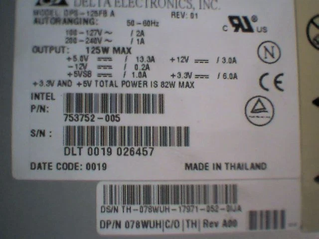 Power Supply Delta DPS-125B A Rev:01 DELL 078WUH Intel 753752-005 125W - image 6