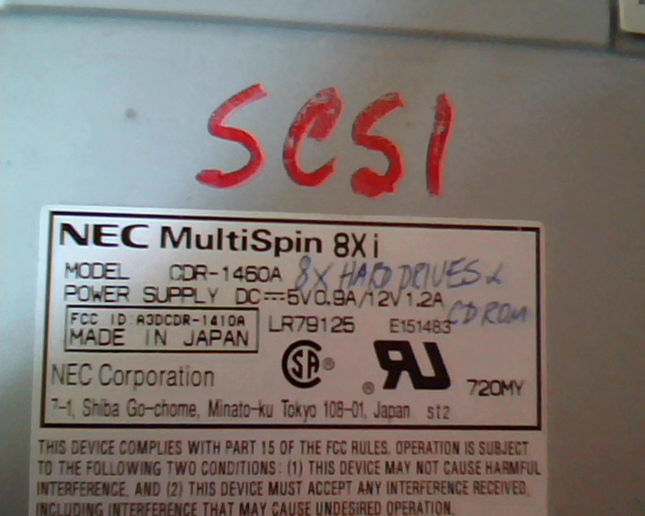 NEC MultiSpin 8Xi CDR-1460A A3DCDR-1410A LR79125 E151483 1996 SCSI CD-ROM Reader