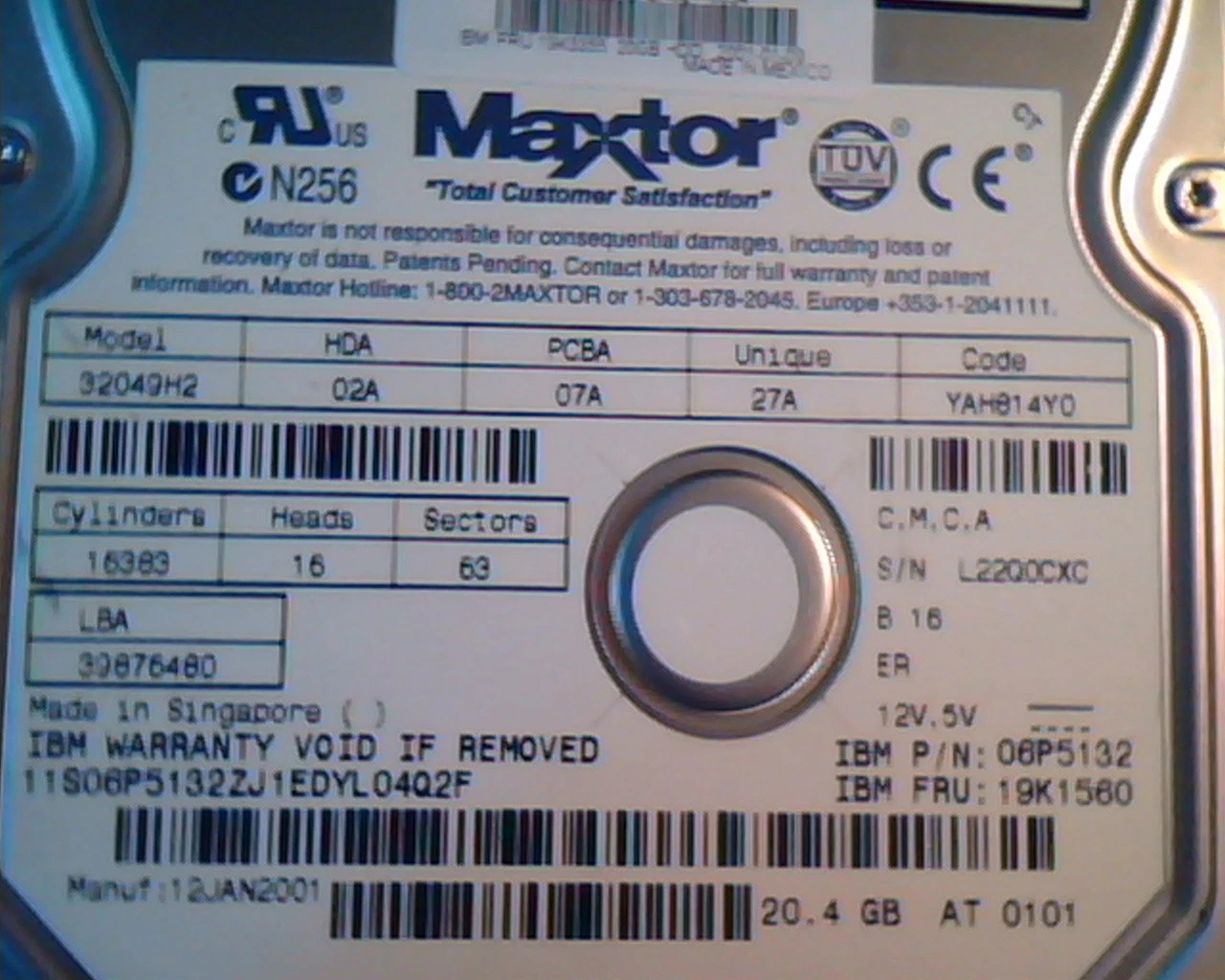 Hard Disk Drive IDE Maxtor 32049H2 02A 07A 06P5132 19K1560 YAH814Y0