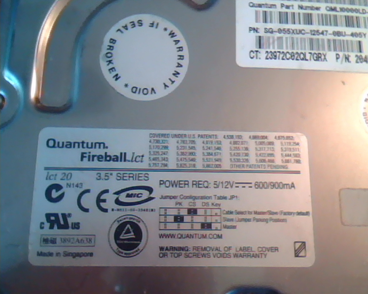 Hard Drive IDE Quantum Fireball lct 20 QML10000LD-A SG-055XUC-12547-0BU-405Y