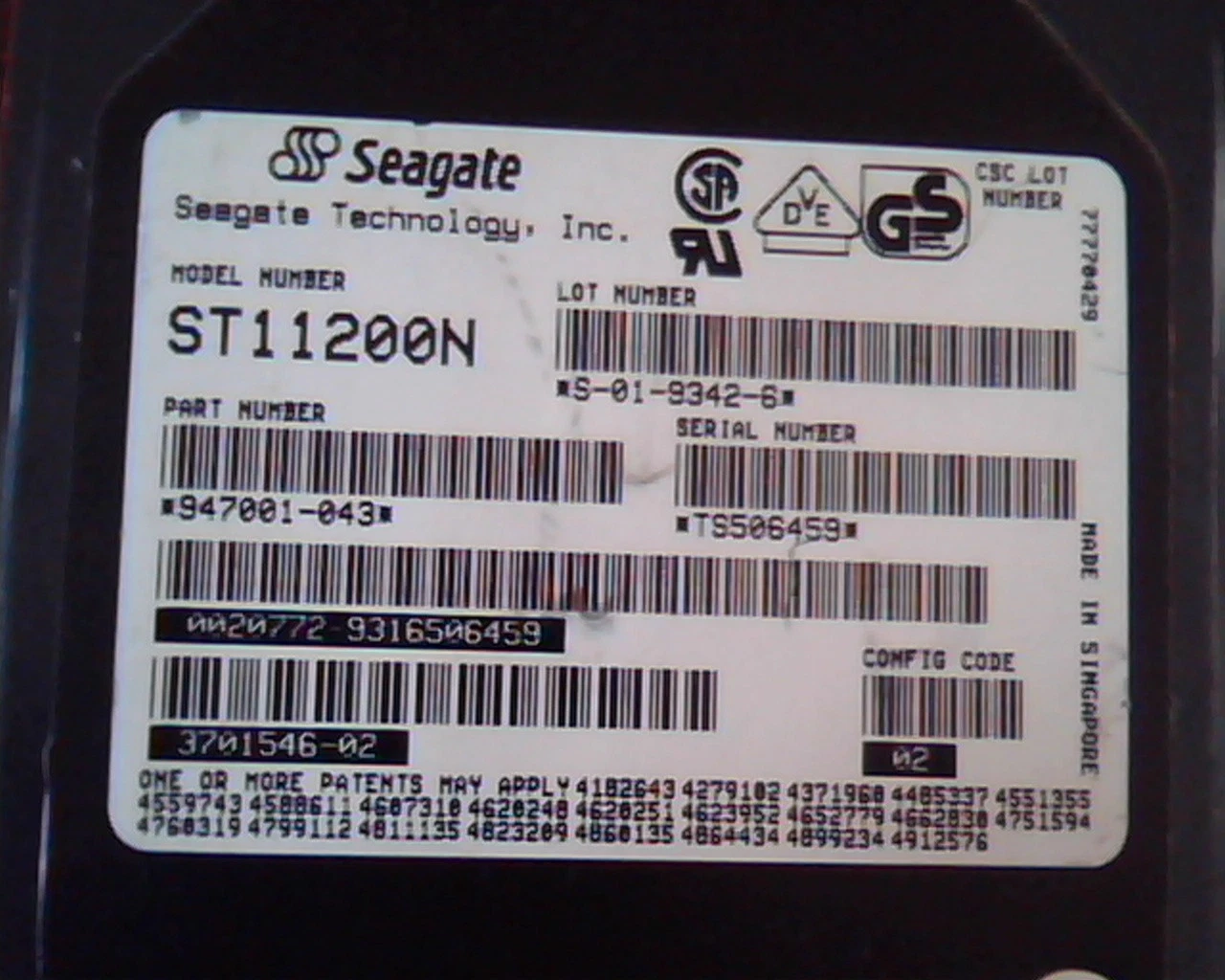 Hard Drive Disk SCSI Seagate ST11200N 947001-043 S-01-9342-6 3701546-02 02 HDD