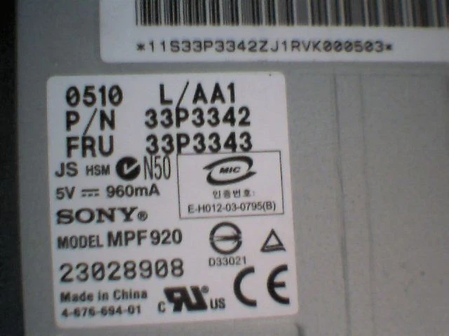 1.44 MB Floppy Drive 3.5in IBM IBM 33P3342 33P3343 Sony MPF920 RoHS - image 4