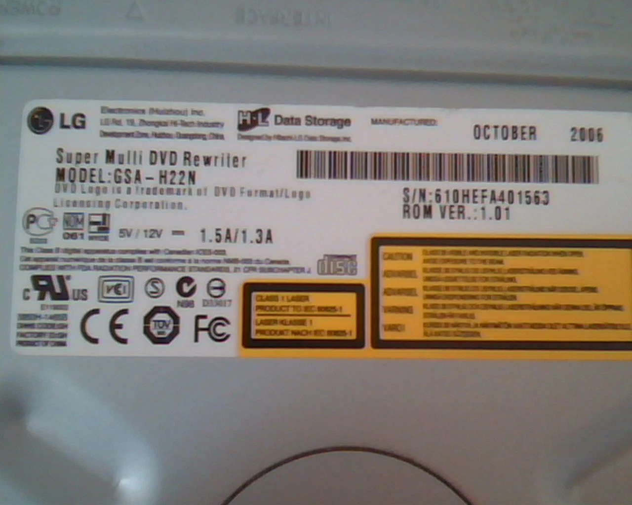 LG Super Multi DVD Rewriter GSA-H22N 1.01 Oct 2006 HL Data Storage D33017 Drive