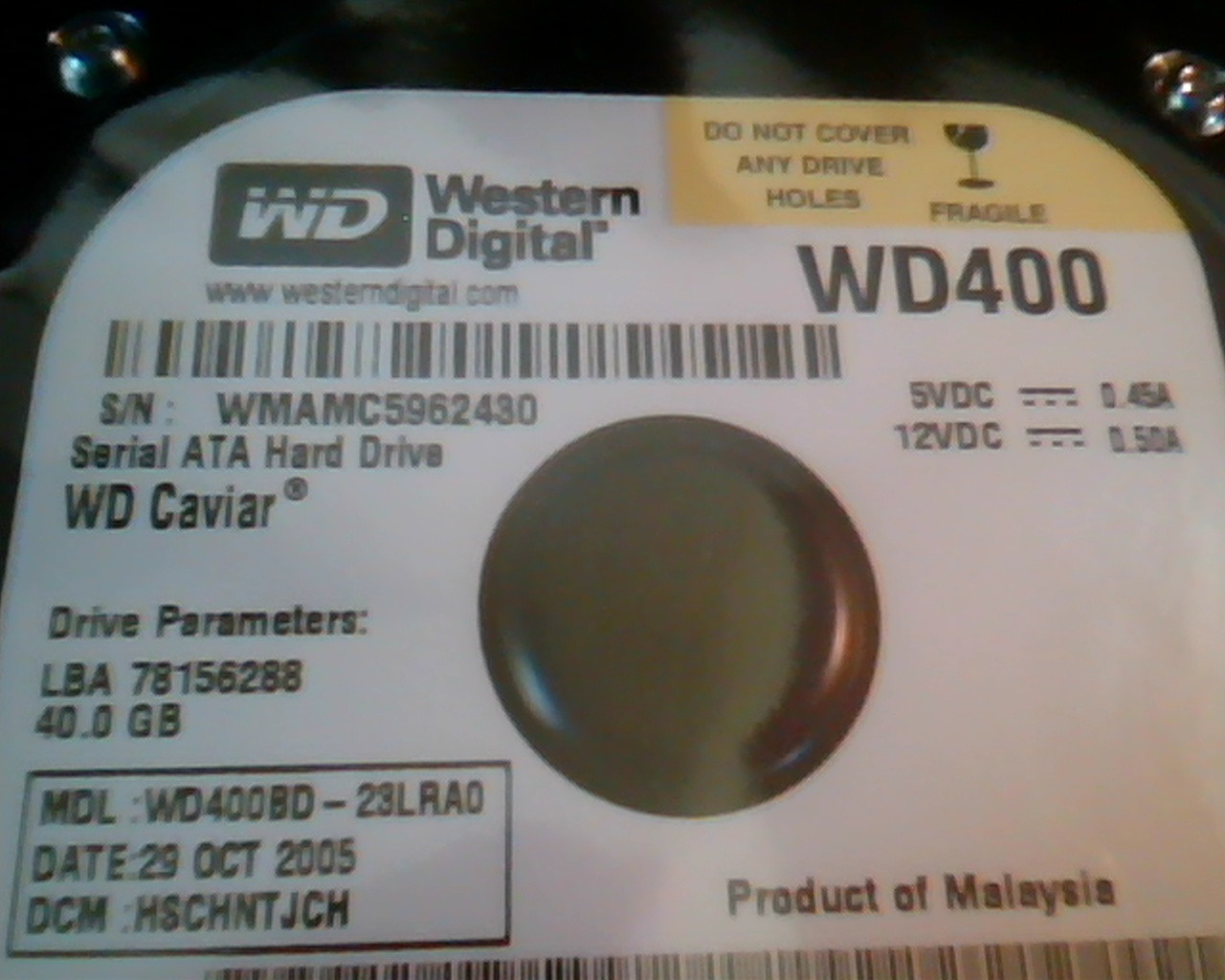 Hard Drive SATA Western Digital WD400BD-23LRA0 WD400 Caviar 39M0143 STILL SEALED - image 2