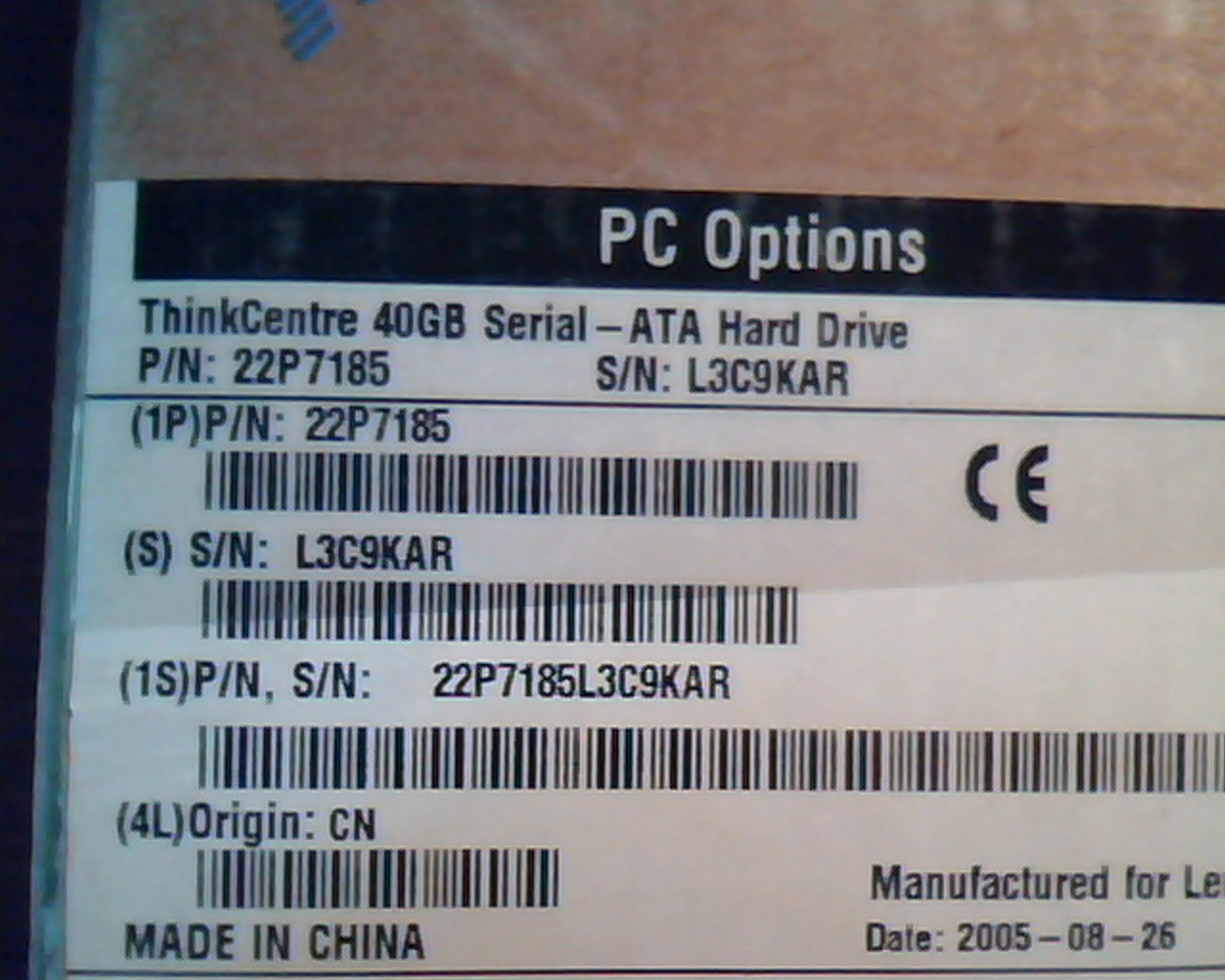 Hard Drive SATA IBM 40GB 22P7185 CN ThinkCentre 22P7185L3C9KAR STILL SEALED BOX