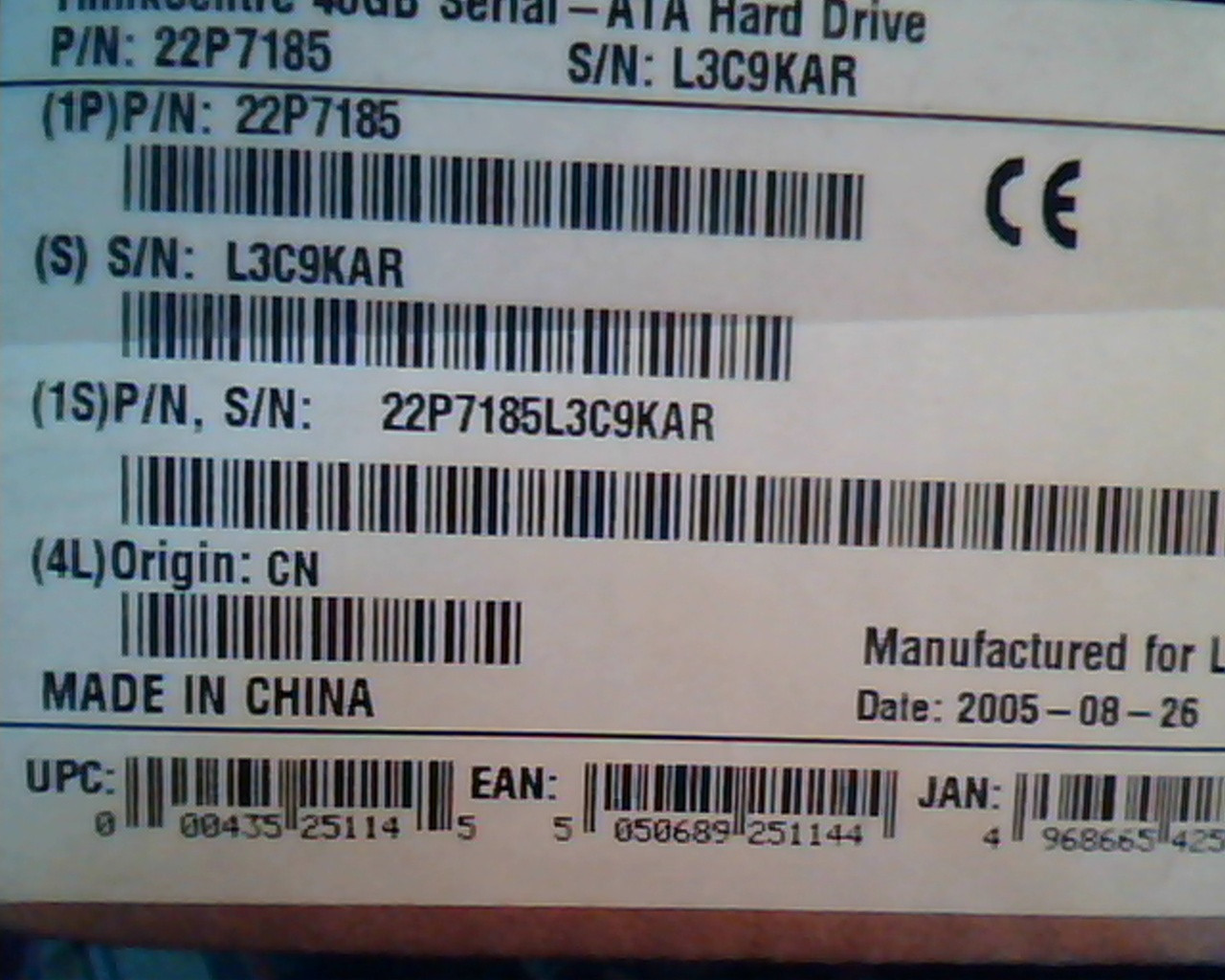 Hard Drive SATA IBM 40GB 22P7185 CN ThinkCentre 22P7185L3C9KAR STILL SEALED BOX - image 2