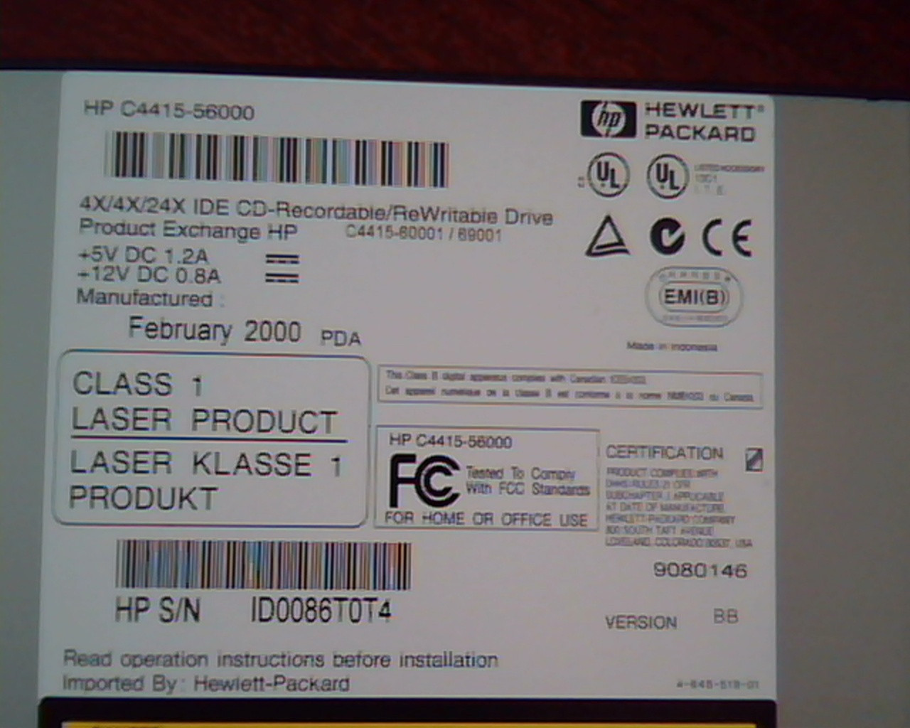 Hewlett Packard CD-Writer C4415-56000 IDE Feb2000 WITH case 9080146 BB MultiRead - image 2