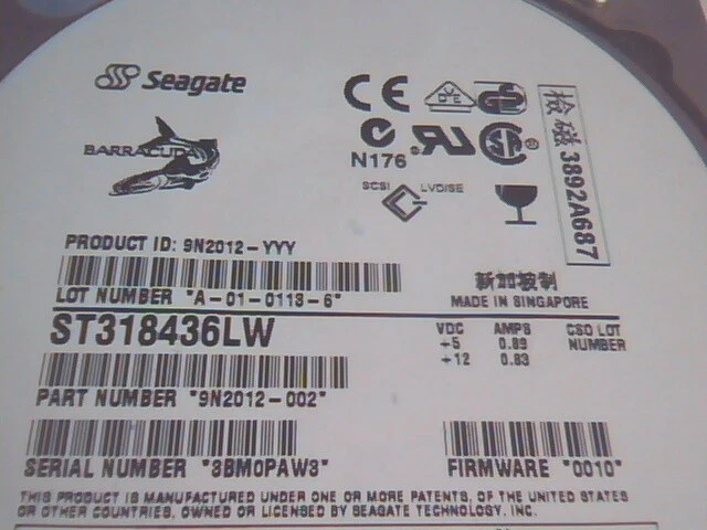 Hard Drive Disk SCSI Seagate Barracuda ST318436LW 9N2012-002 A-01-0113-6 0010