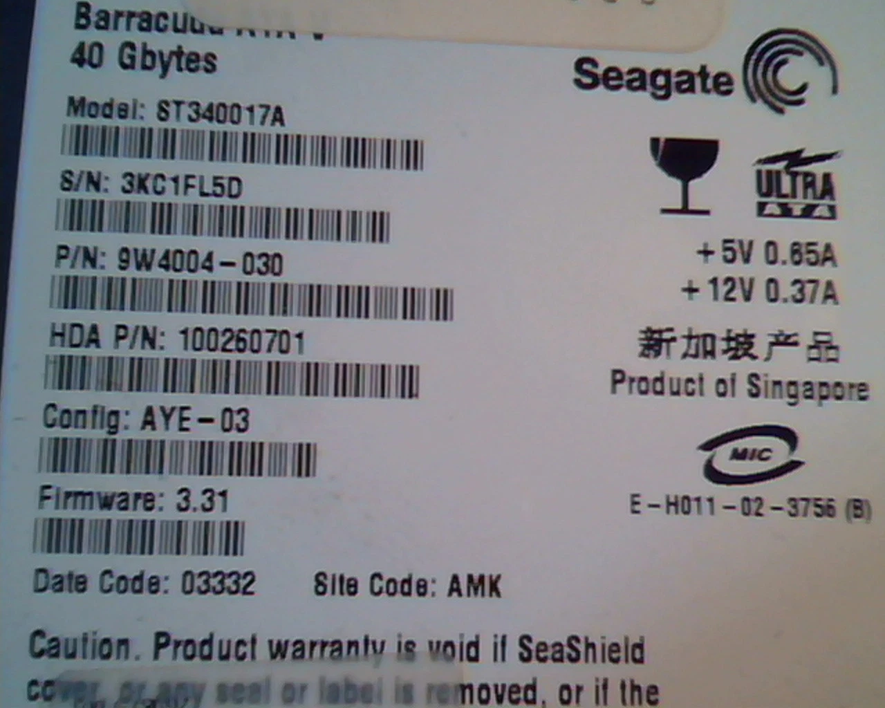 Hard Disk Drive IDE Seagate Barracuda ATA V ST340017A 9W4004-030 100260701 40GB - image 2