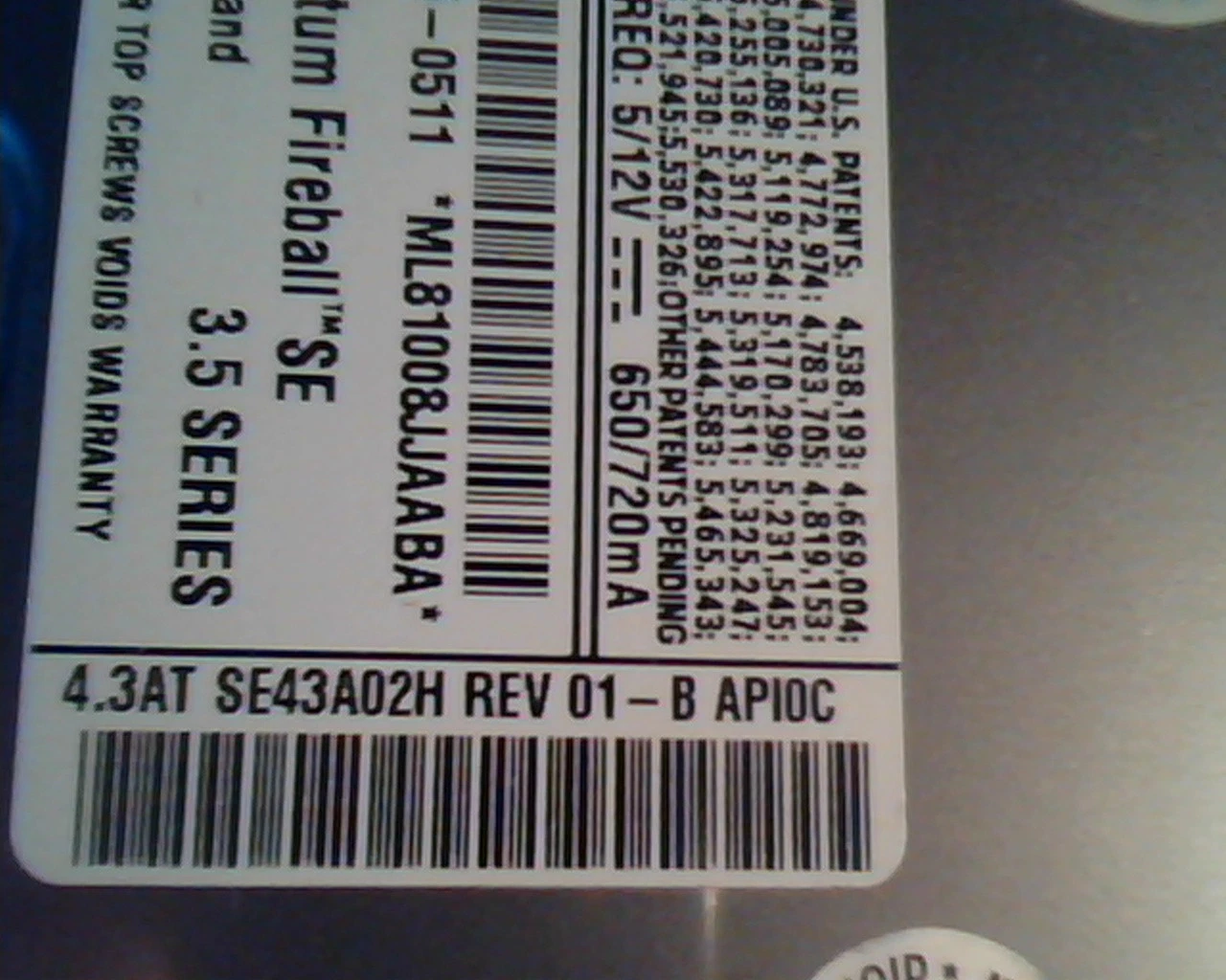Hard Disk Drive IDE Quantum Fireball SE SE43A012 01-B SE43A02H 4.3AT API0C - image 2