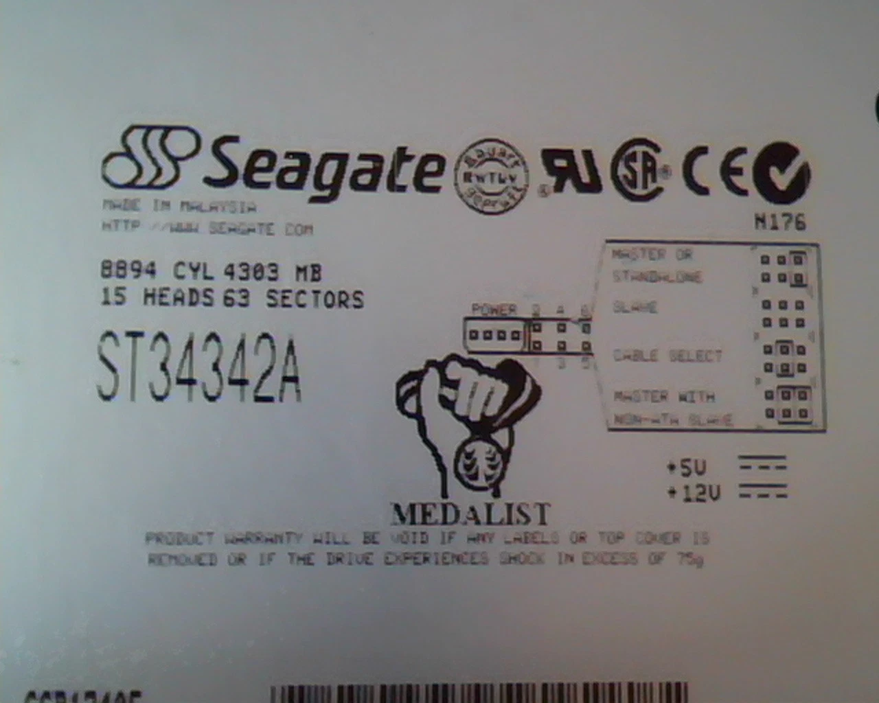 Hard Disk Drive IDE Seagate Medalist ST34342A 9J7011-036 DDT0.42 B33112