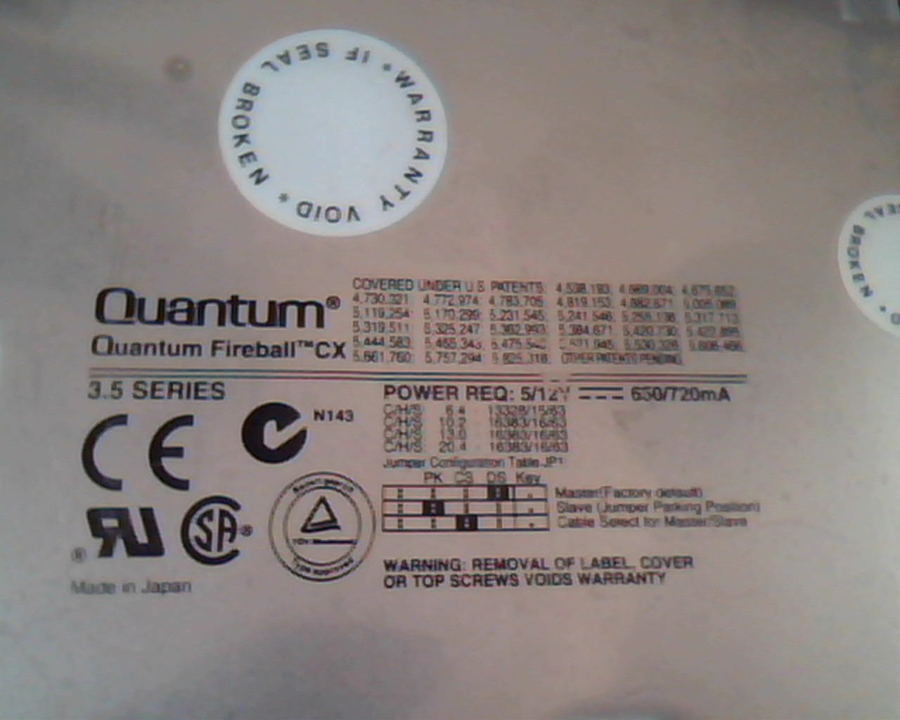Hard Disk Drive IDE Quantum Fireball CX 10.2AT CX10A011 02-B