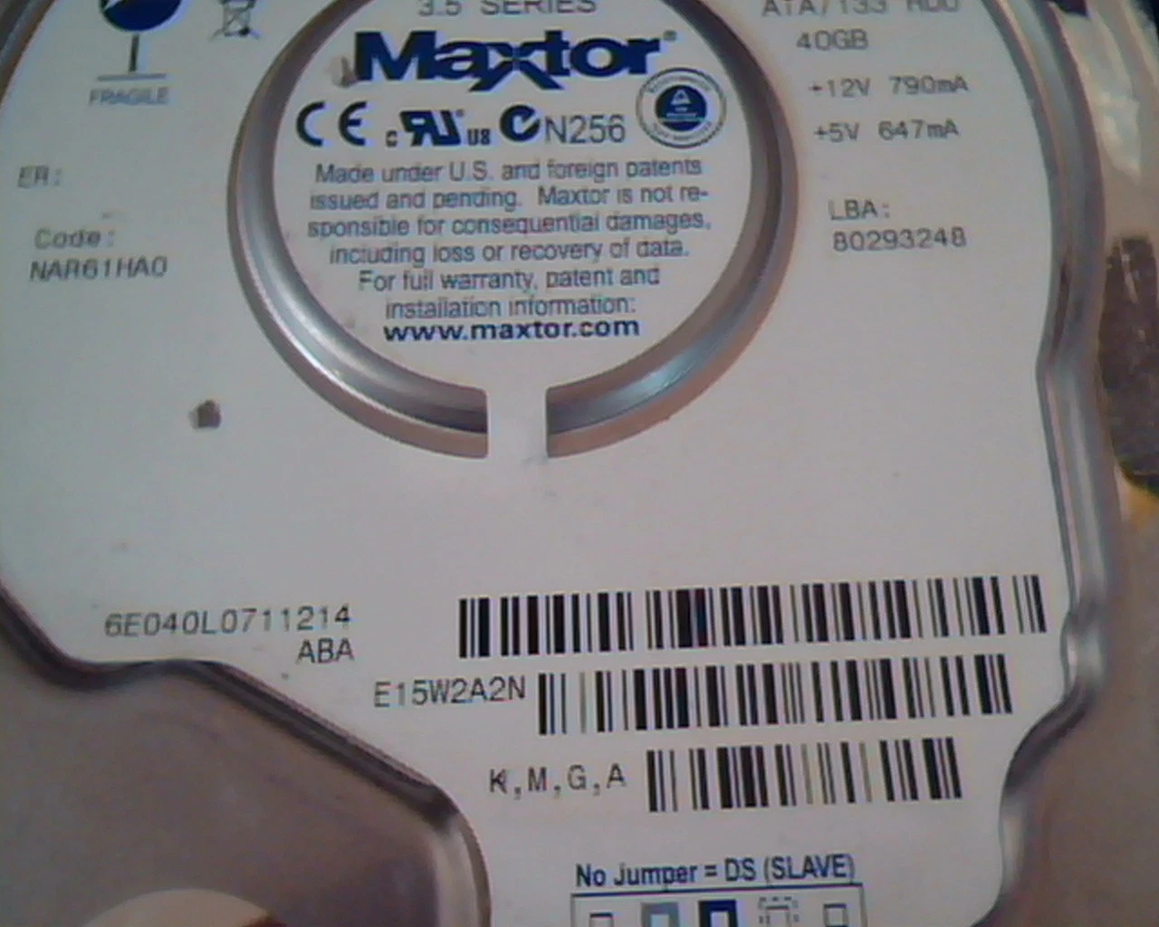 Hard Disk Drive IDE Maxtor DiamondMax Plus 8 NAR61HA0 80293248 6E040L0711214 ABA - image 4