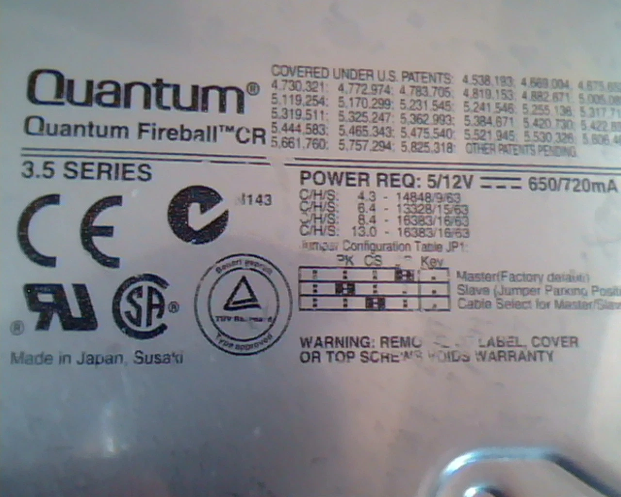 Hard Disk Drive IDE Quantum Fireball CR CR13A011 03-B 13.0AT 3.5