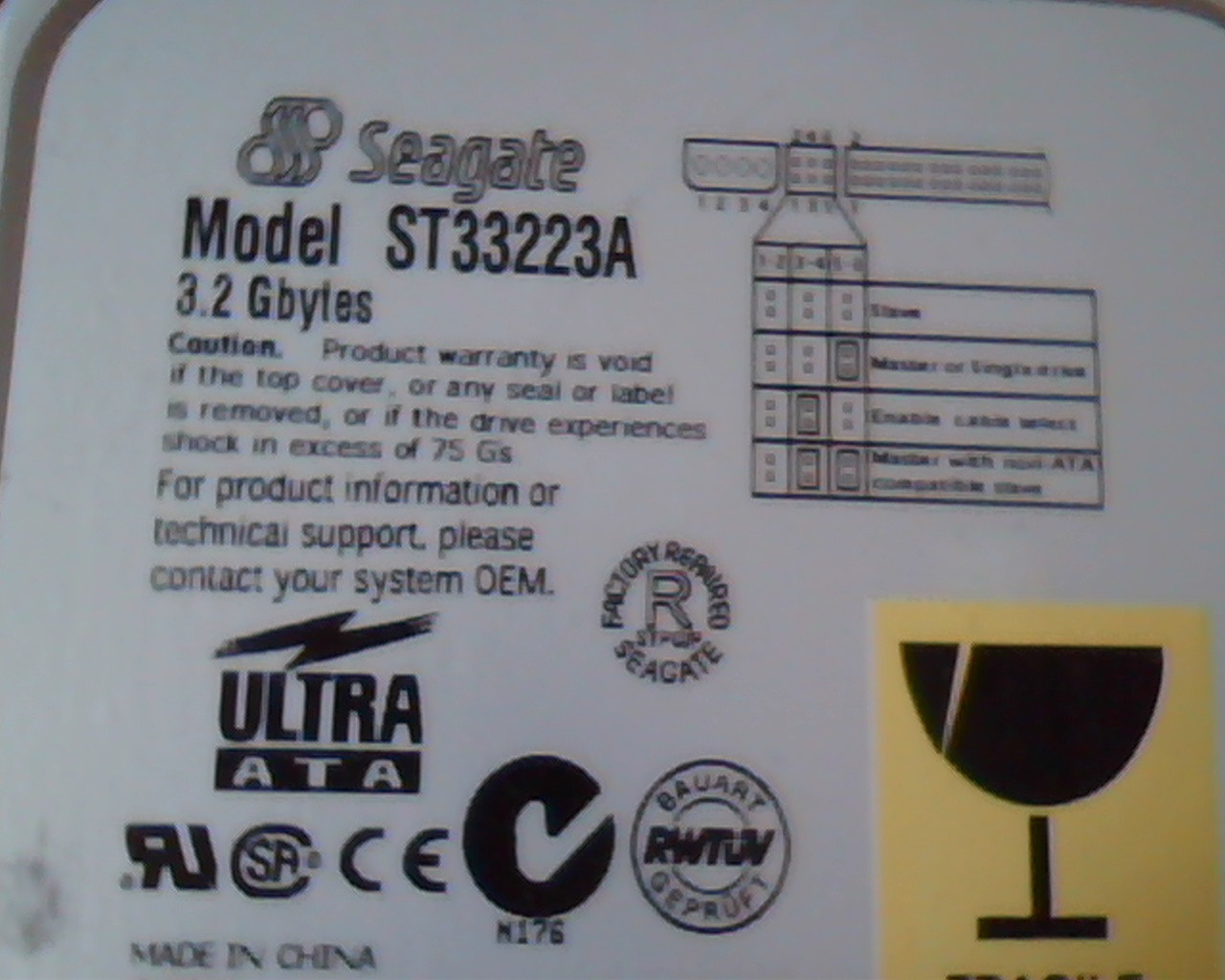 Hard Disk Drive IDE Seagate ST33223A 3.2GB 9L5002-004 A12111 3.07 ML2 Ultra ATA