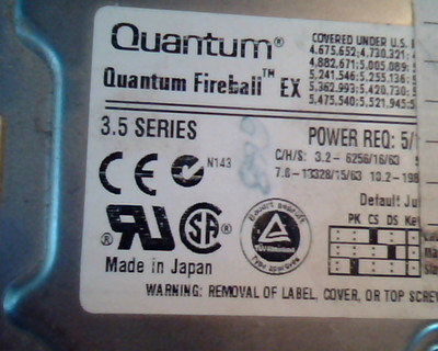 Hard Disk Drive IDE Quantum Fireball EX 3.5 12.7AT EX12A011 01-B A0A.04
