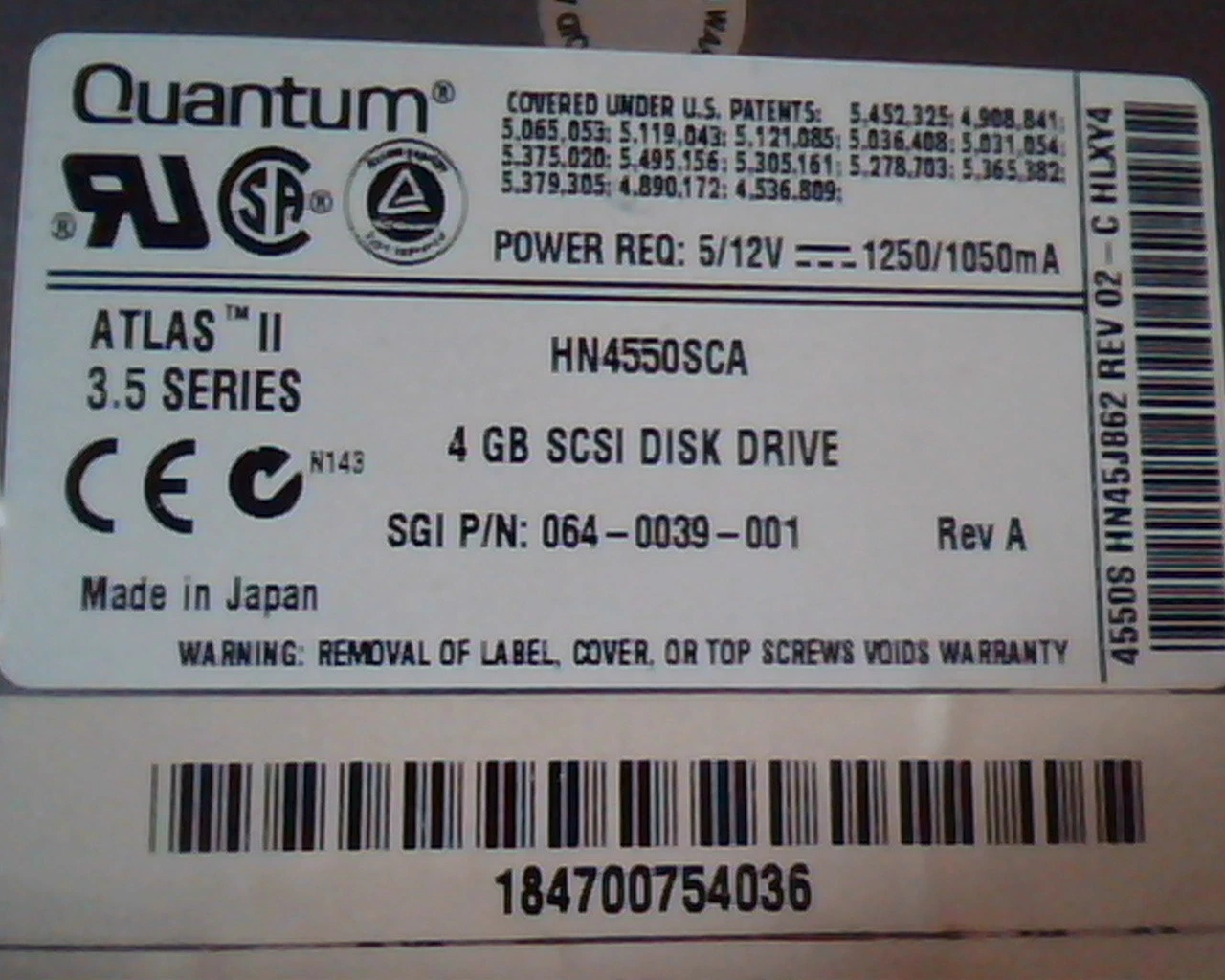 Hard Drive Disk SCSI Quantum Atlas II 064-0039-001 HN45J862 02-C 4550S HN45J011