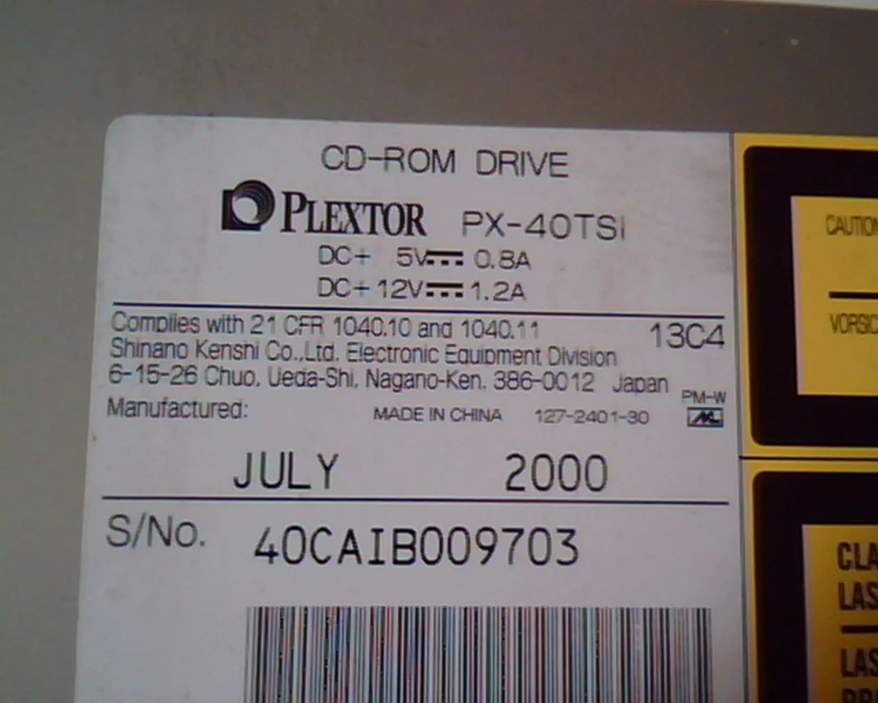Plextor CD-ROM Drive PX-40TSi 2000 40X IBM 04N2964 04N2967 EC F73113 68pin SCSI - image 3