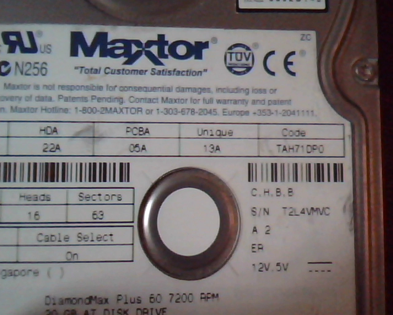 Hard Disk Drive IDE Maxtor 5T020H2 22A 05A 13A DiamondMax Plus 60 20GB - image 2