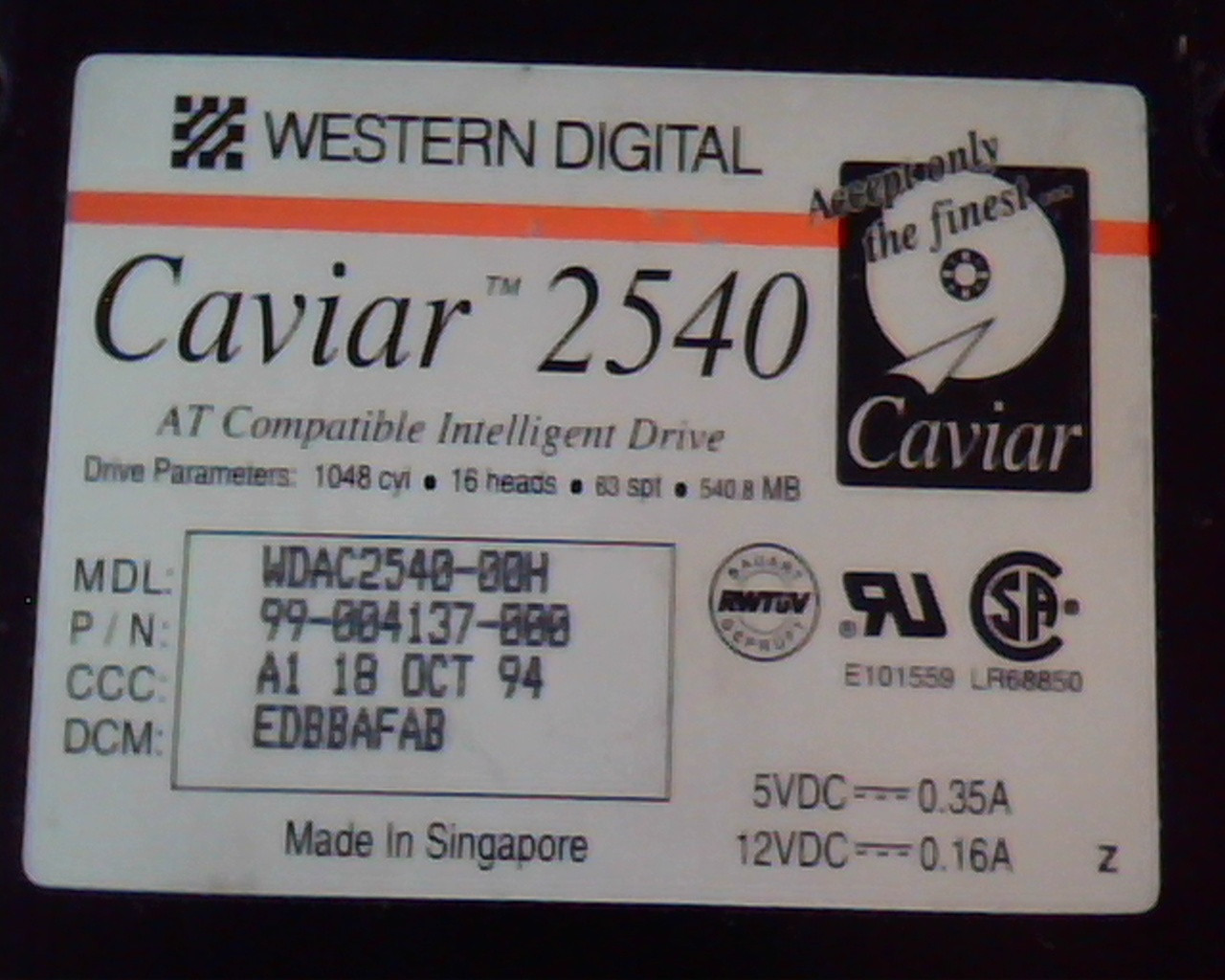 Hard Disk Drive IDE Western Digital Caviar 2540 WDAC2540-00H 99-004137-000