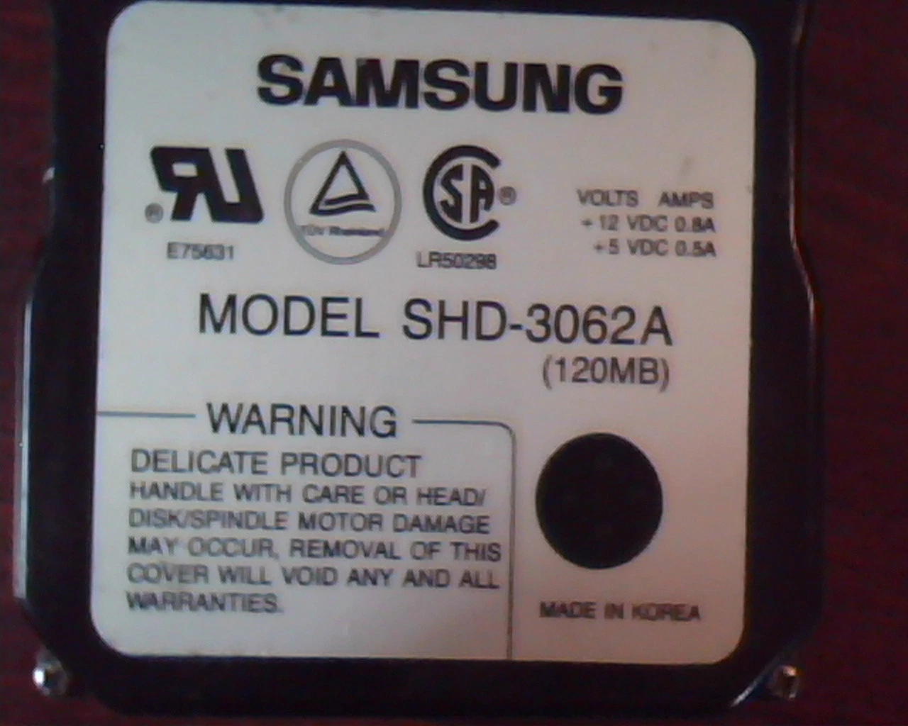 Hard Disk Drive IDE Samsung SHD-3062A 120MB Rev E J1DC517583