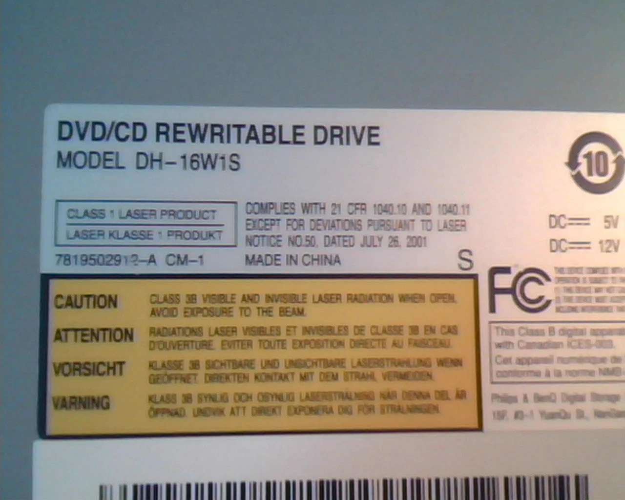 DVD/CD Rewritable Drive DH-16W1S DH-16W1S11C PLD-DH-16A D33C76 Sept2007 Benq - image 2