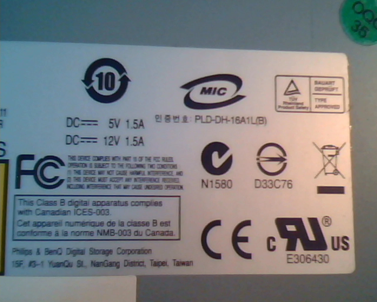 DVD/CD Rewritable Drive DH-16W1S DH-16W1S11C PLD-DH-16A D33C76 Sept2007 Benq - image 3