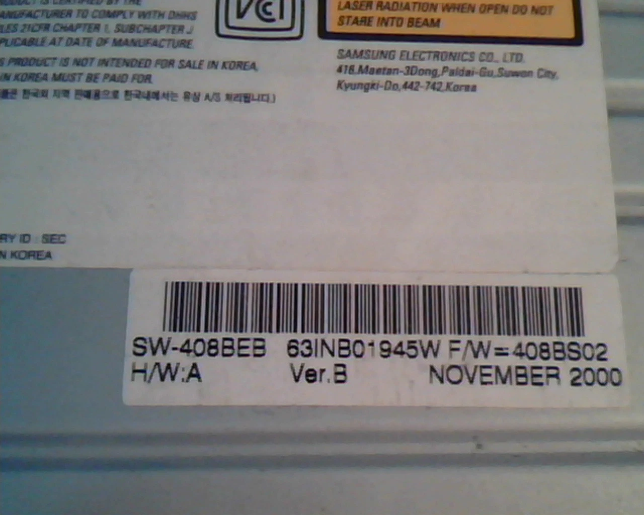 CD-ROM Drive Samsung SW-408 CD Rewritable A3LSW207 408BS02 63INB01945W Nov2000 - image 3
