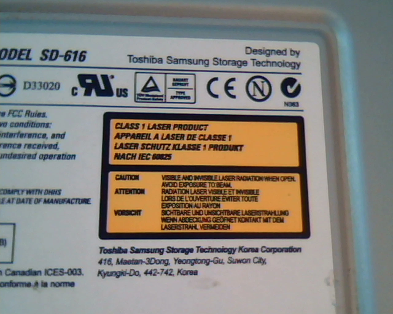 DVD Master 16E SD-616 Toshiba Samsung Drive RWASD616 A00 Nov2004 6REXB37626 - image 3