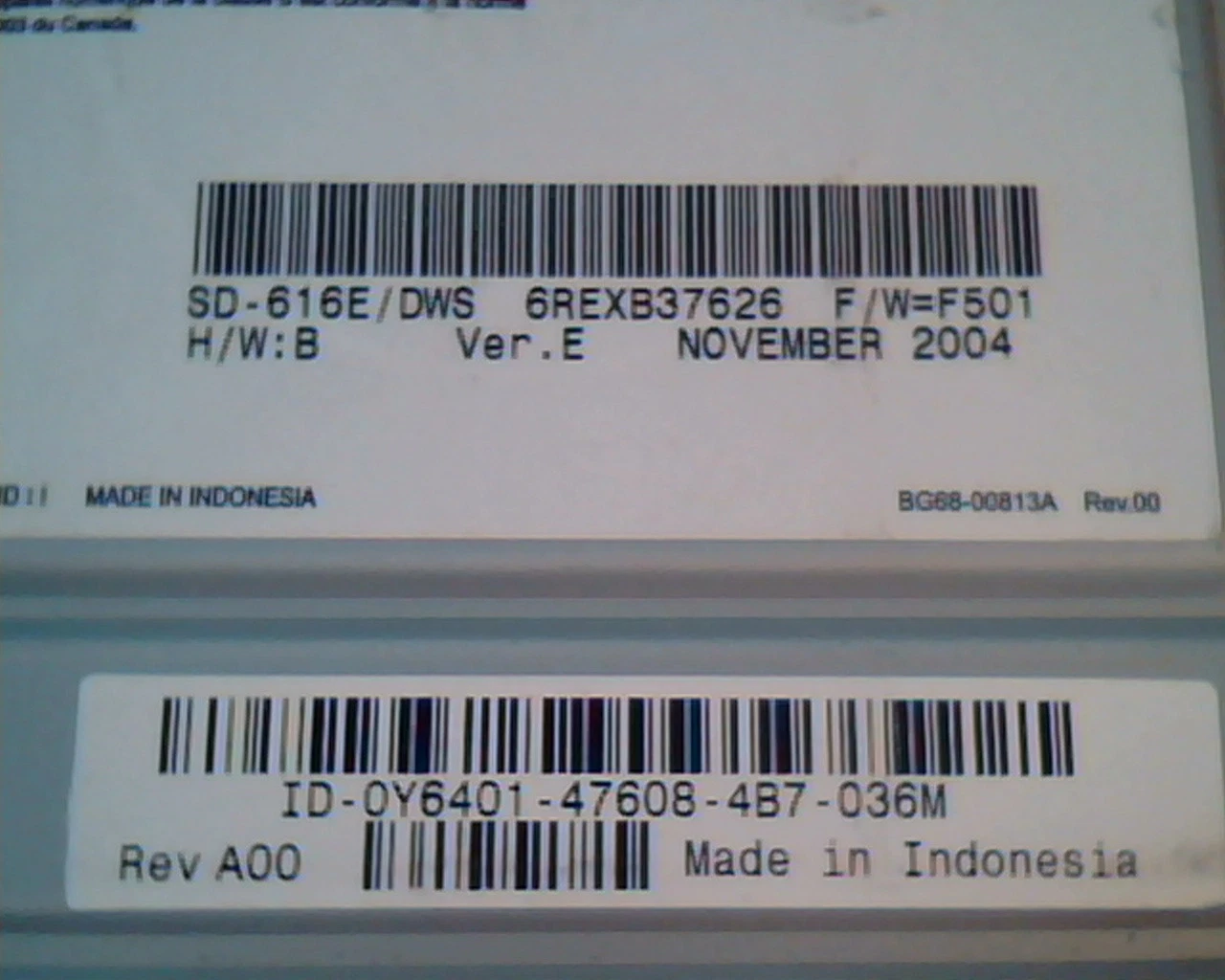 DVD Master 16E SD-616 Toshiba Samsung Drive RWASD616 A00 Nov2004 6REXB37626 - image 4