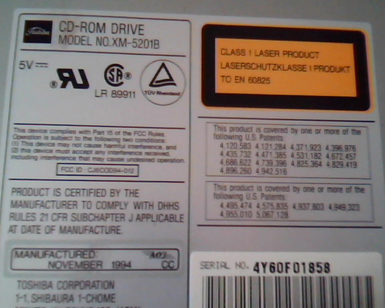 Toshiba CD-ROM Drive XM-5201B 50-pin SCSI CJ6COD94-012 MYJ - image 2