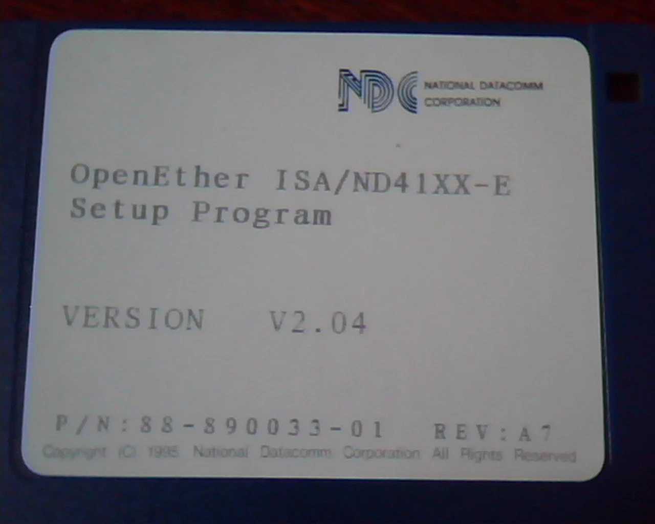 Floppy OpenEther ISA/ND41XX-E Setup Program Version V2.04 88-890033-01 A7 NDC - image 2