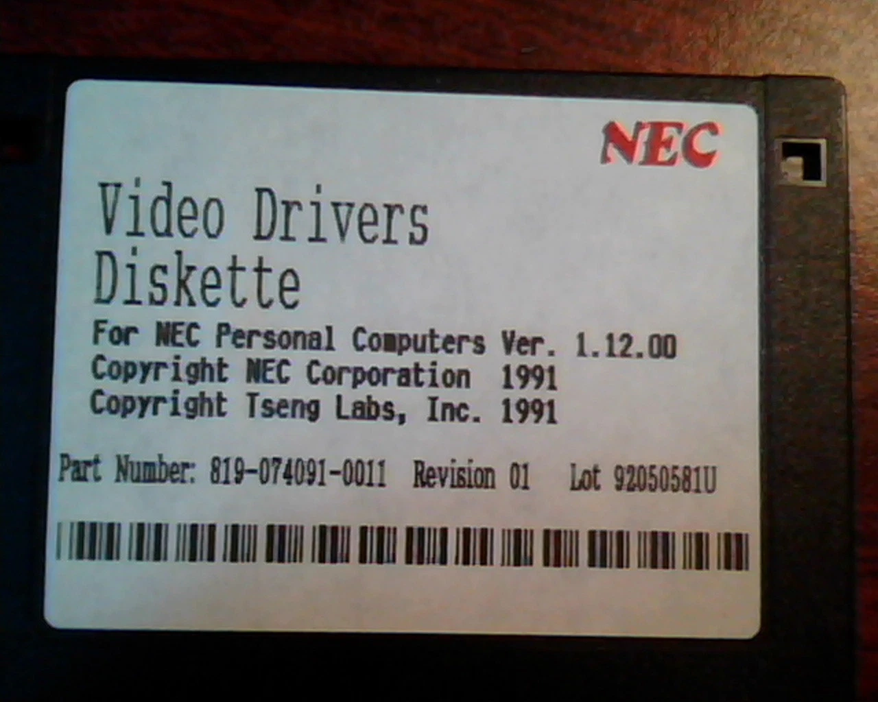 Floppy Diskette NEC Video Drivers 1.12.00 819-074091-0011 92050581U - image 2