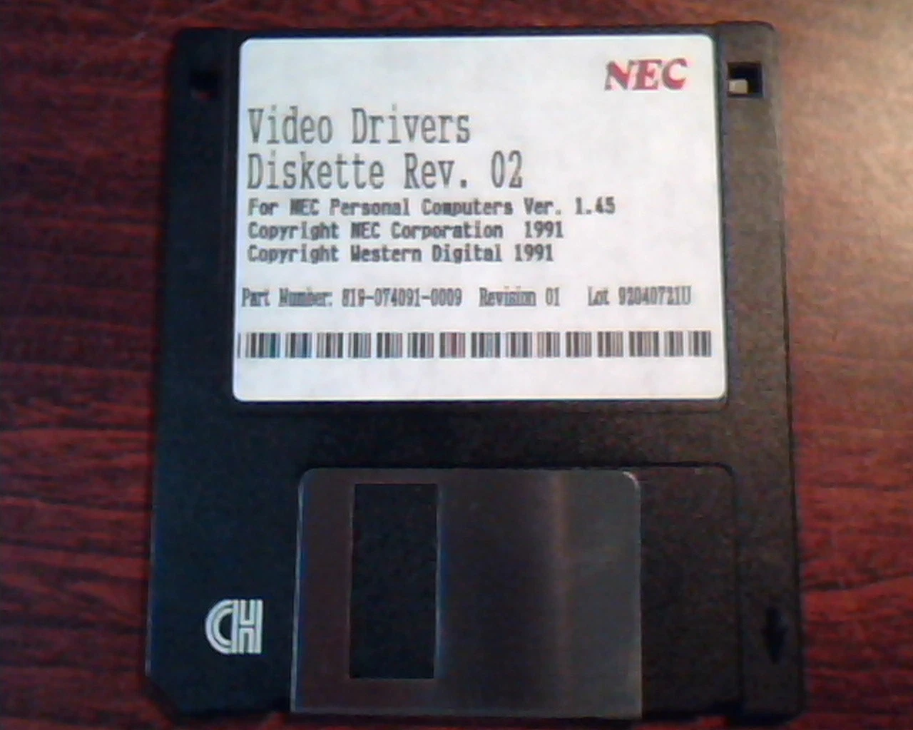 Floppy Diskette NEC Personal Comp. Video Drivers 1.45 819-074091-0009 92040721U