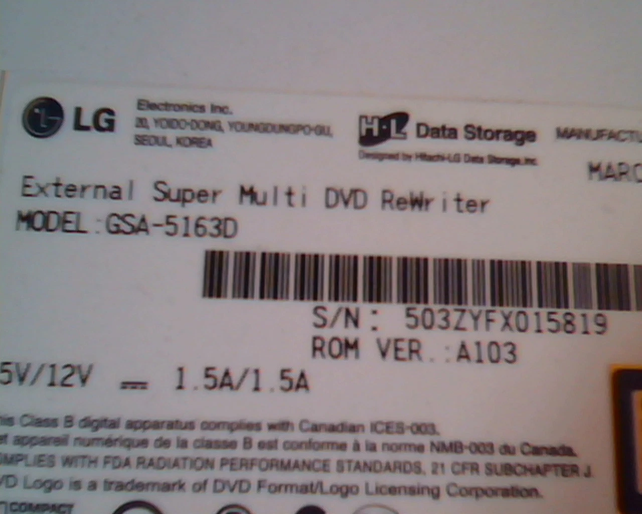LG External Super Multi DVD ReWriter GSA-5163D A103 March 2005 D33017 - image 3