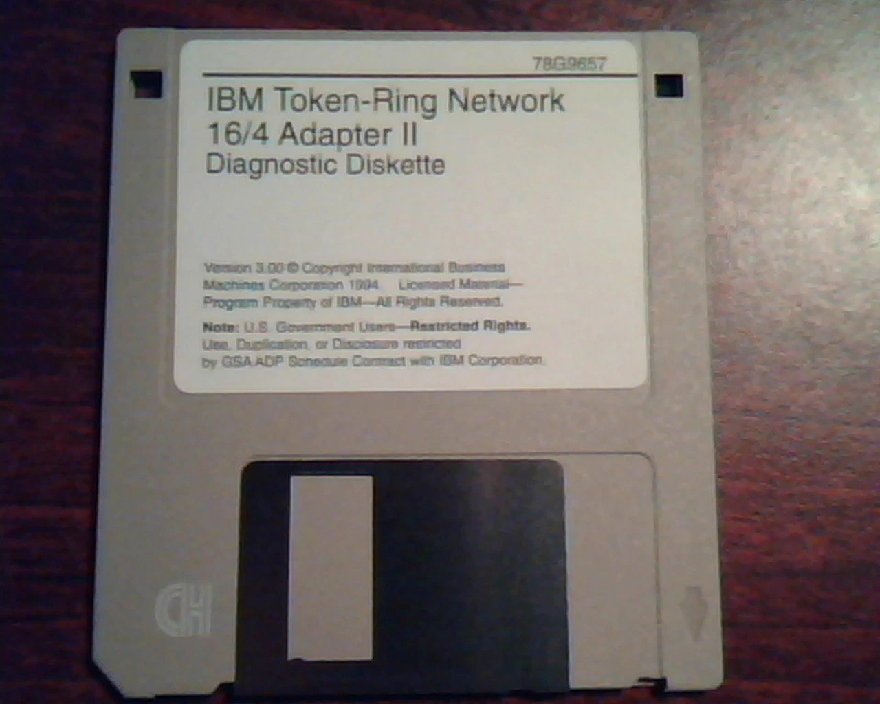Floppy IBM Token-Ring Network 16/4 Adapter II Diagnosic Diskette 78G9657 3.00