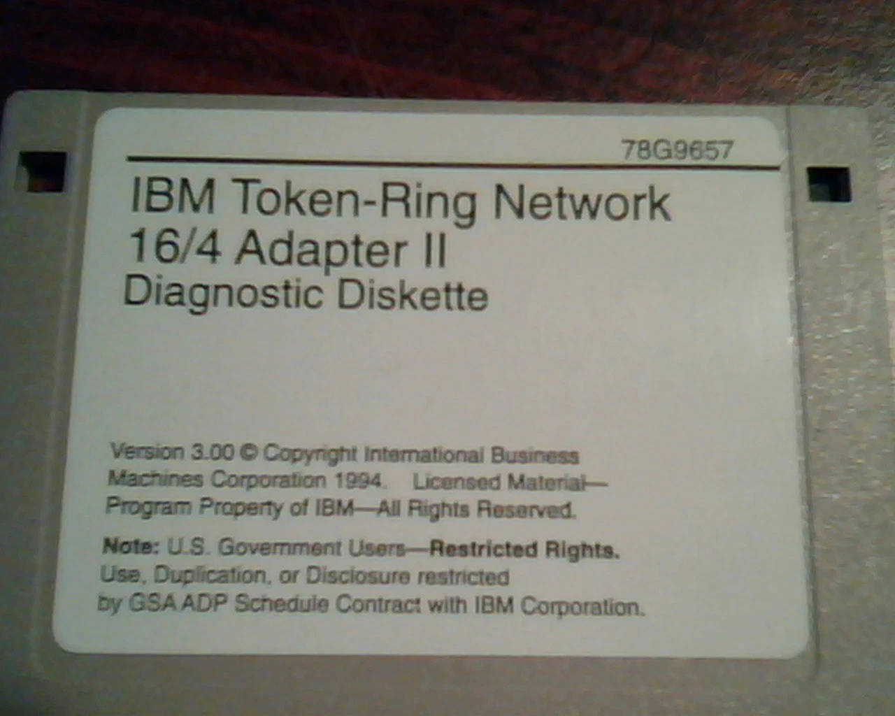 Floppy IBM Token-Ring Network 16/4 Adapter II Diagnosic Diskette 78G9657 3.00 - image 2