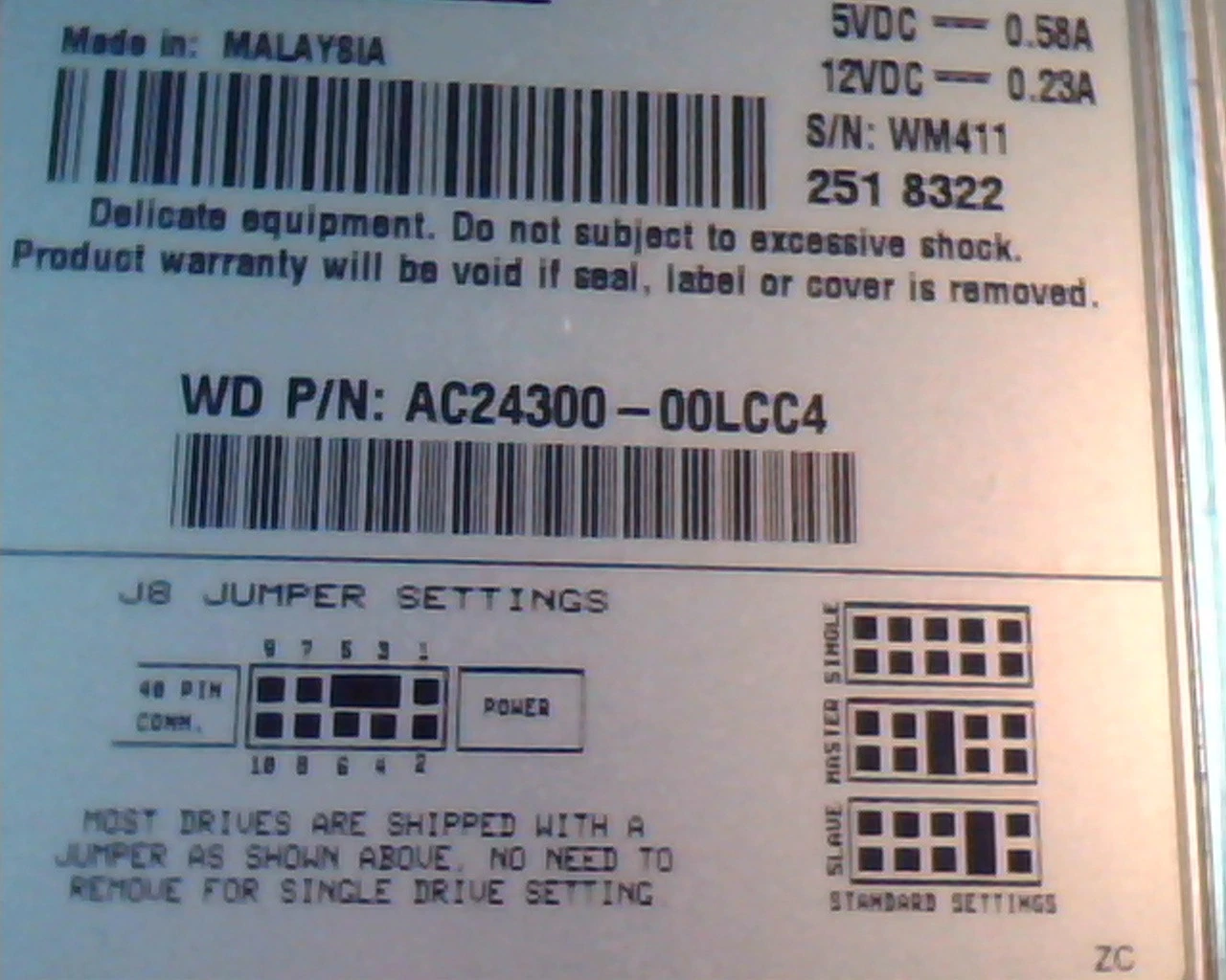 Hard Disk Drive IDE Western Digital Caviar 24300 AC24300-00LC BRBBKUCBOAAC - image 2