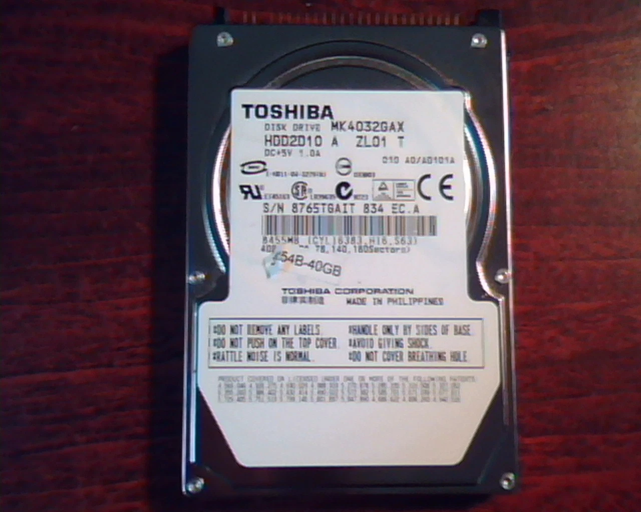 2.5 Hard Drive Toshiba MK4032GAX HDD2D10 A ZL01 T E-H011-04-3279 8455MB