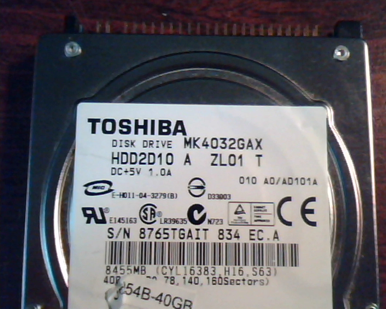 2.5 Hard Drive Toshiba MK4032GAX HDD2D10 A ZL01 T E-H011-04-3279 8455MB - image 2
