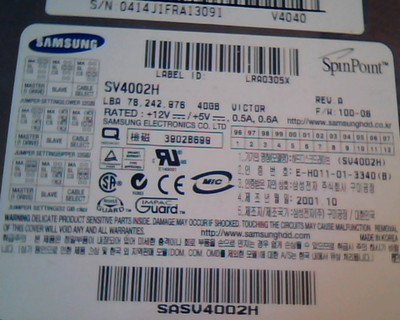 Hard Disk Drive IDE Samsung Spinpoint SV4002H E-H011-01-3340 100-06 40GB