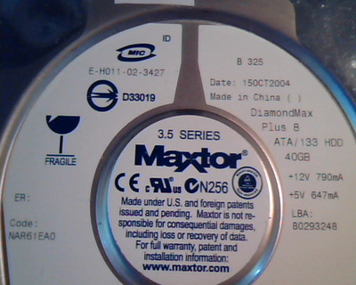 Hard Disk Drive IDE Maxtor DiamondMax Plus 8 40GB 80293248 NAR61EAO E1123H9N