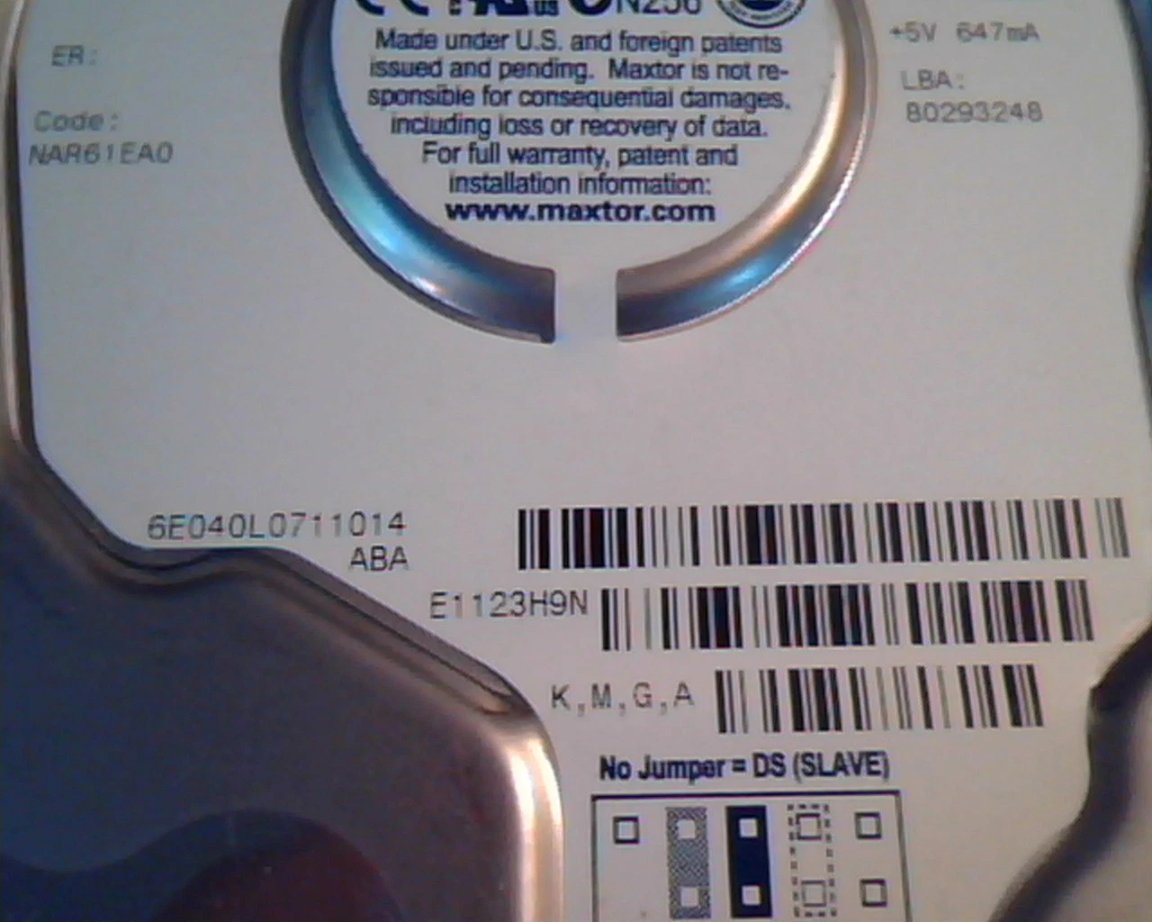 Hard Disk Drive IDE Maxtor DiamondMax Plus 8 40GB 80293248 NAR61EAO E1123H9N - image 2
