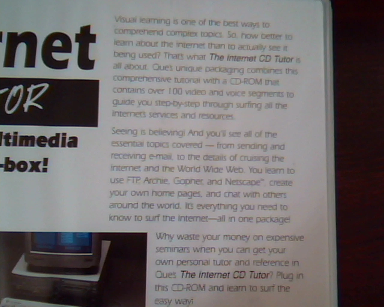 The Internet CD Tutor QUE 0-7897-0285-1 Workbook and CD FTP Archie Gopher - image 3