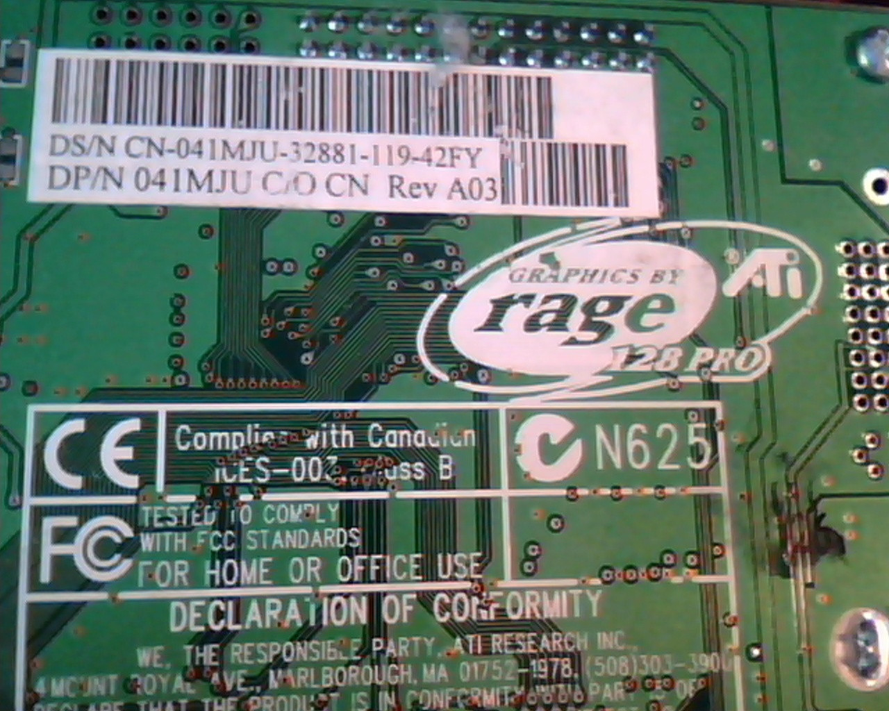 AGP card ATI Rage Graphics 128 Pro 041MJU 1026310915 109-63100-10 Rev A03 VGA - image 4